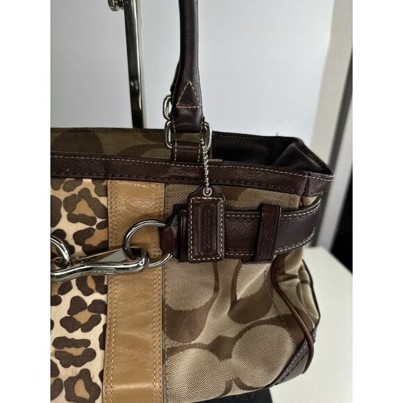 COACH Hampton Logo Stripe Carryall Satchel Handbag Purse  Card Wallet F13072 - Picture 2 of 10